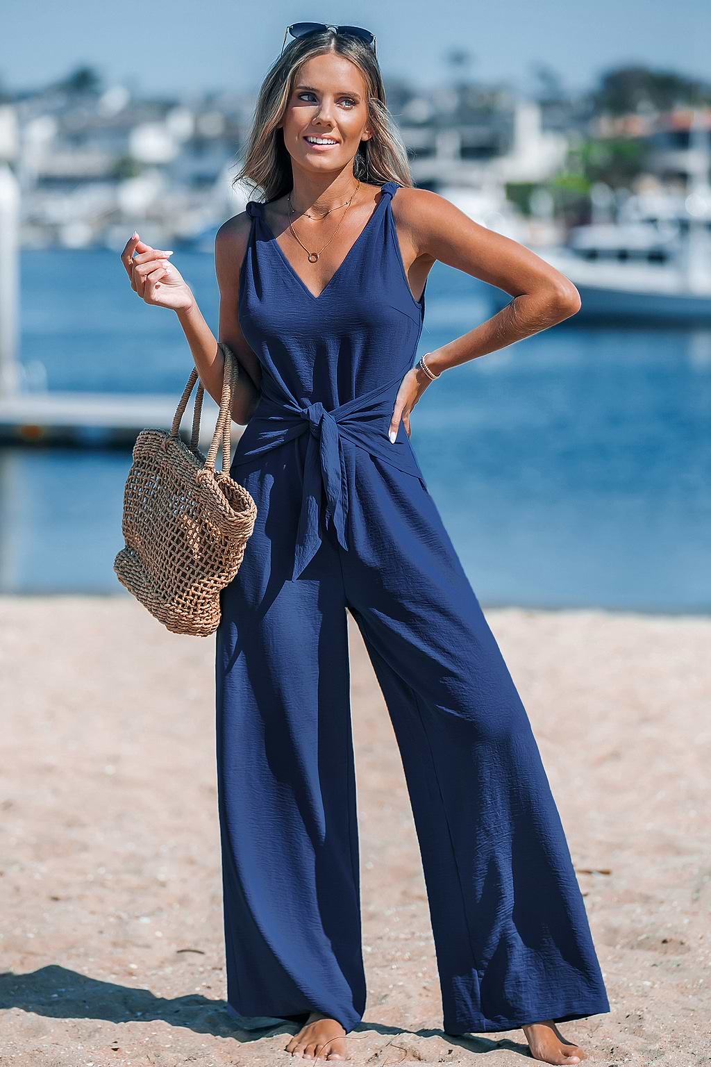 Navy Sleeveless Straight Leg Jumpsuit