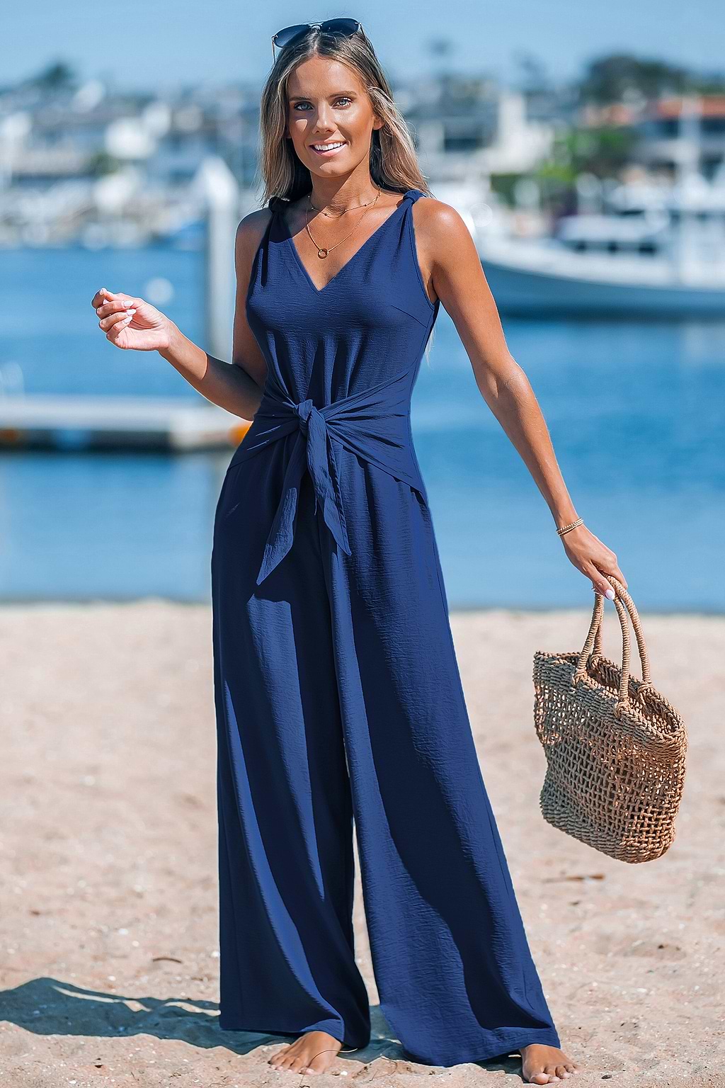Navy Sleeveless Straight Leg Jumpsuit
