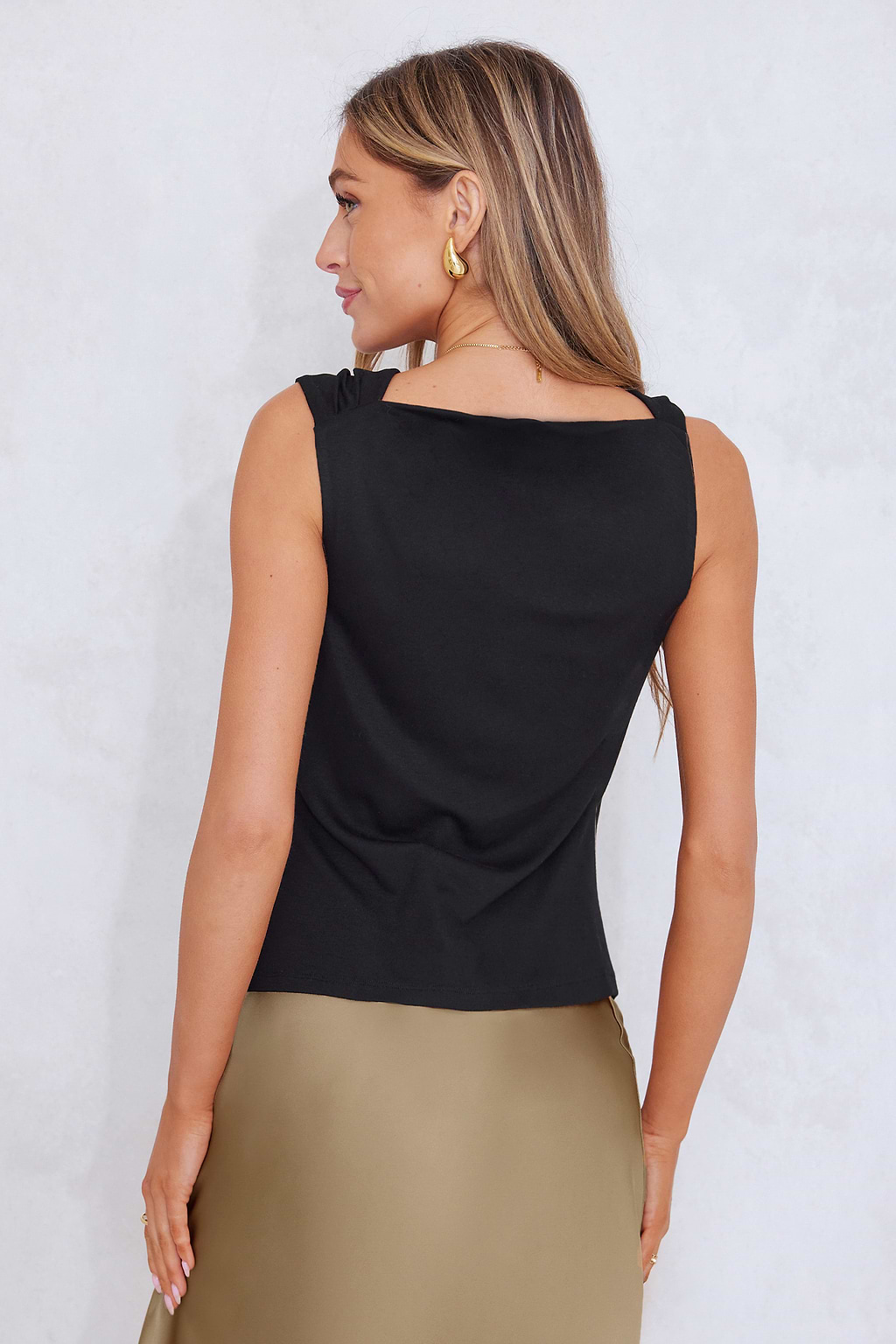 Black Draped Neck Sleeveless Top