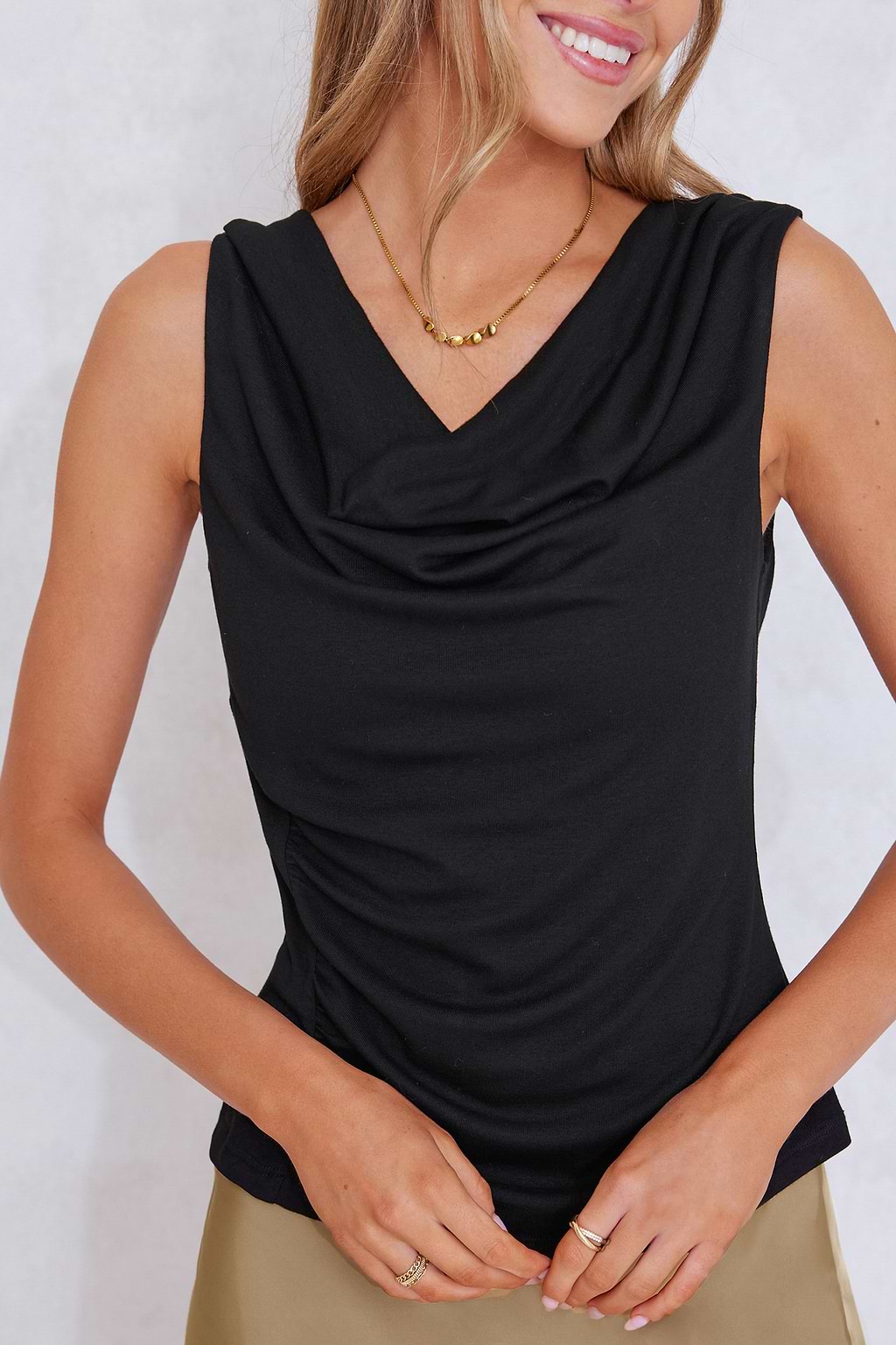 Black Draped Neck Sleeveless Top