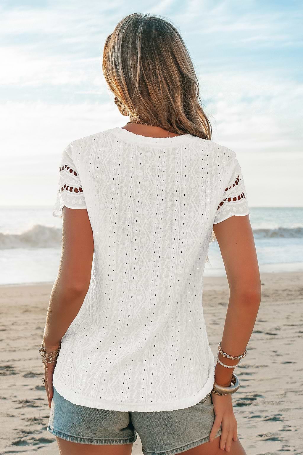White Eyelet Short Sleeve Tee
