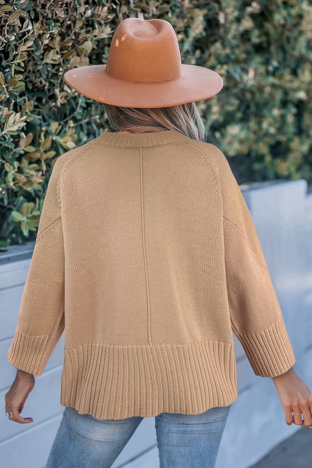 Camel Round Neck Long Sleeve Sweater