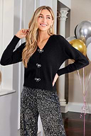 Cardigan en tricot à col en V et manches longues avec nœud noir