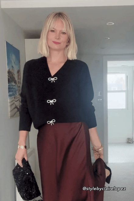 Black V-Neck Long Sleeve Bow Knit Cardigan