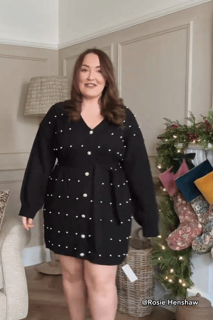 Black Pearl Long Sleeve Belted knitted Dress