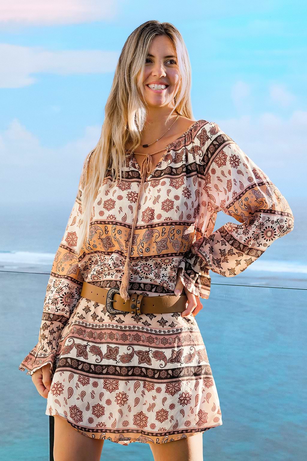 Boho Paisley Long Sleeve Mini Dress