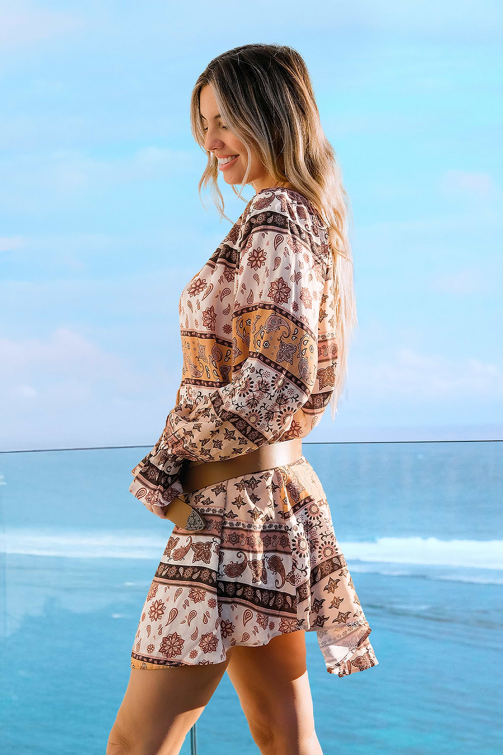 Boho Paisley Long Sleeve Mini Dress