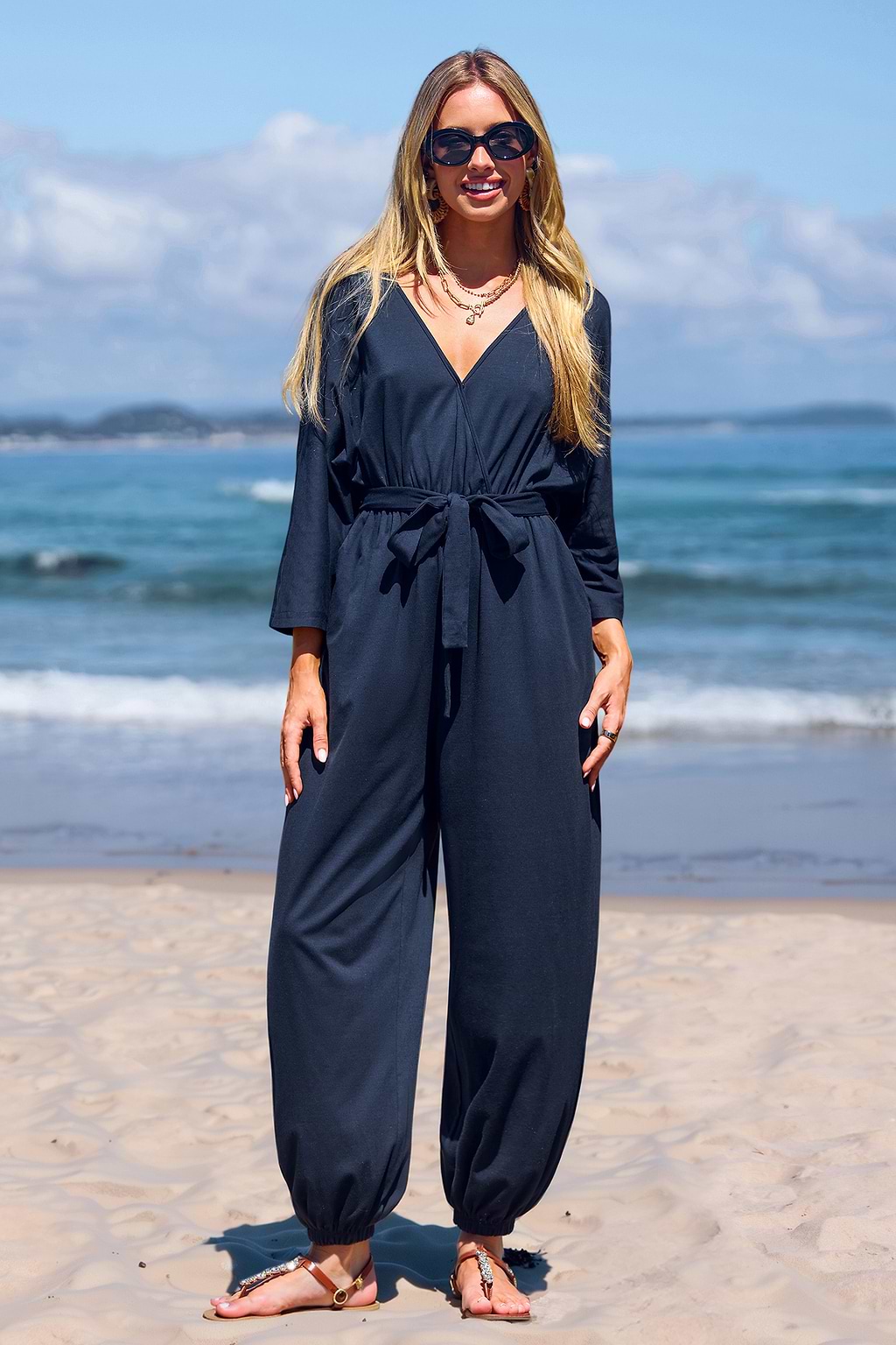 Navy Jersey Tapered Leg Jumpsuit