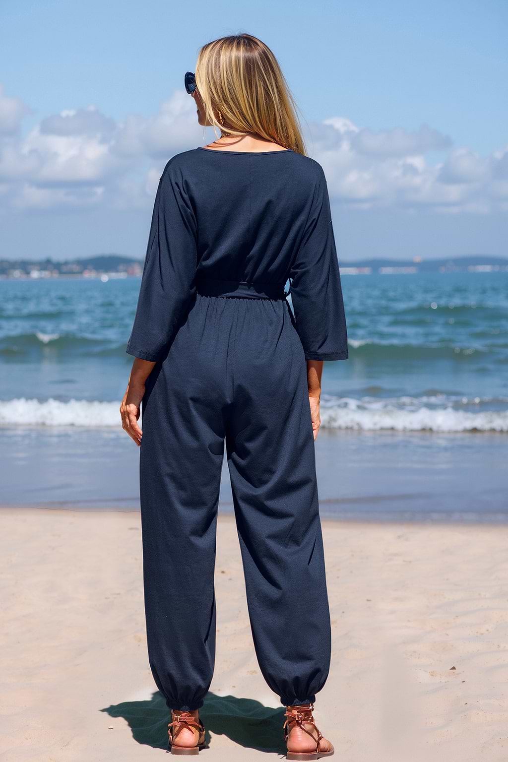 Navy Jersey Tapered Leg Jumpsuit