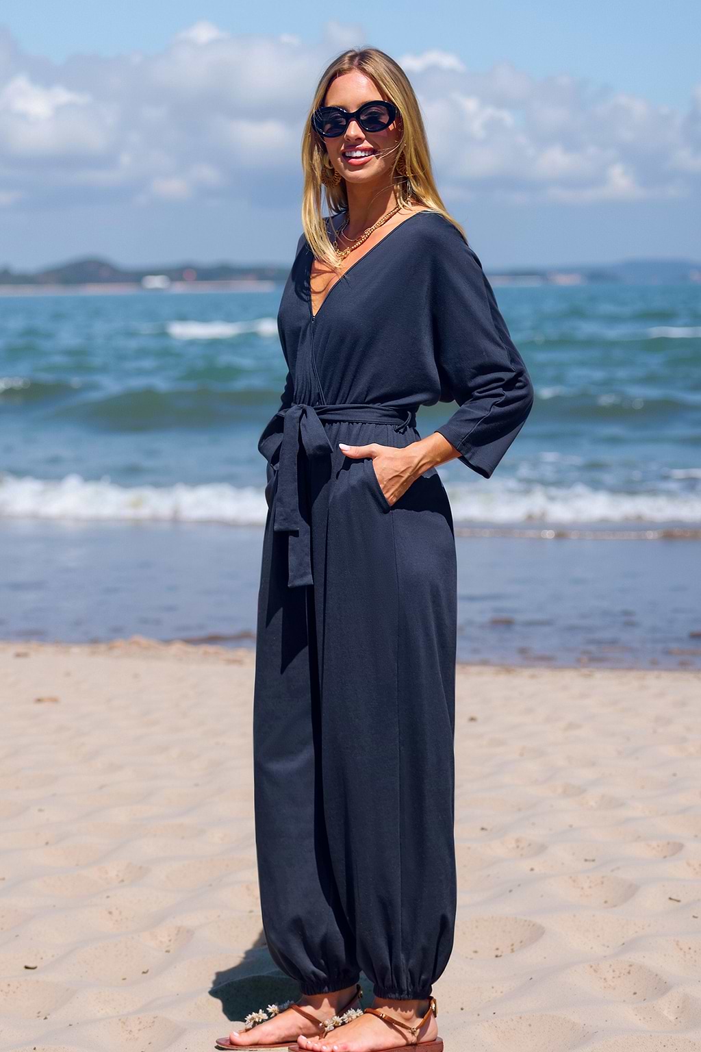 Navy Jersey Tapered Leg Jumpsuit