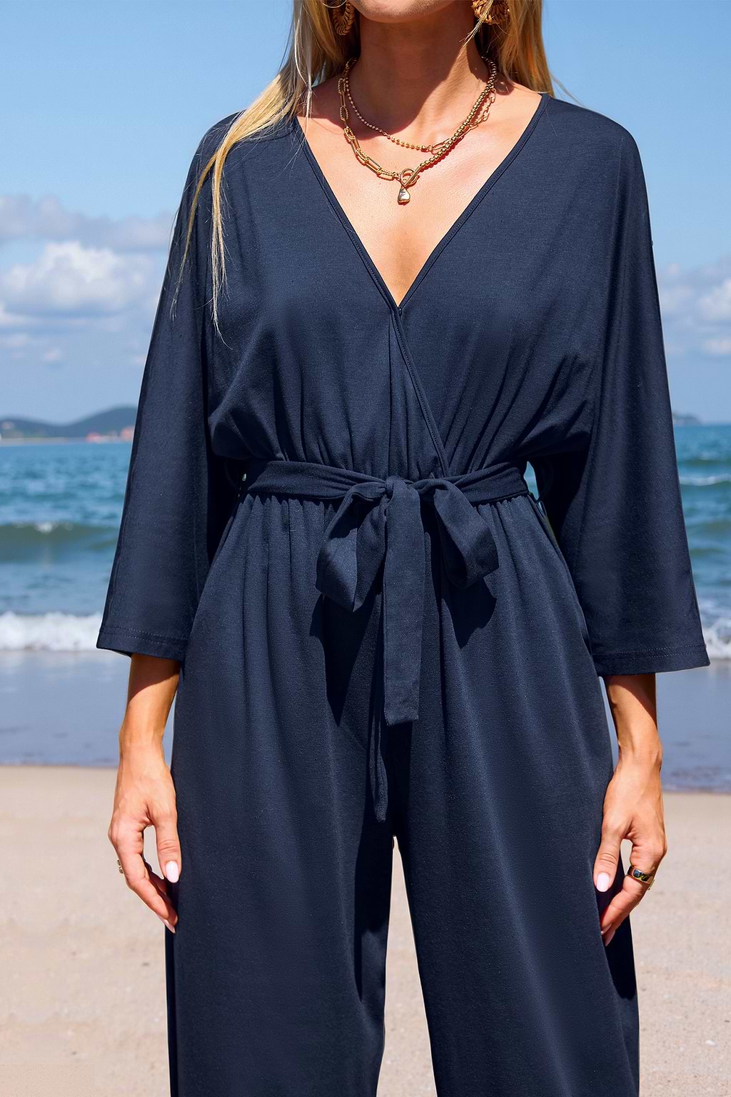 Navy Jersey Tapered Leg Jumpsuit