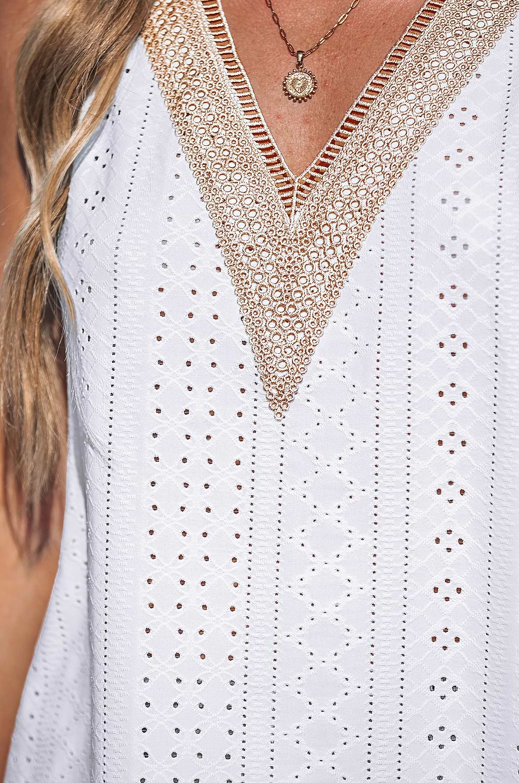 White Eyelet V-Neck Tank Top