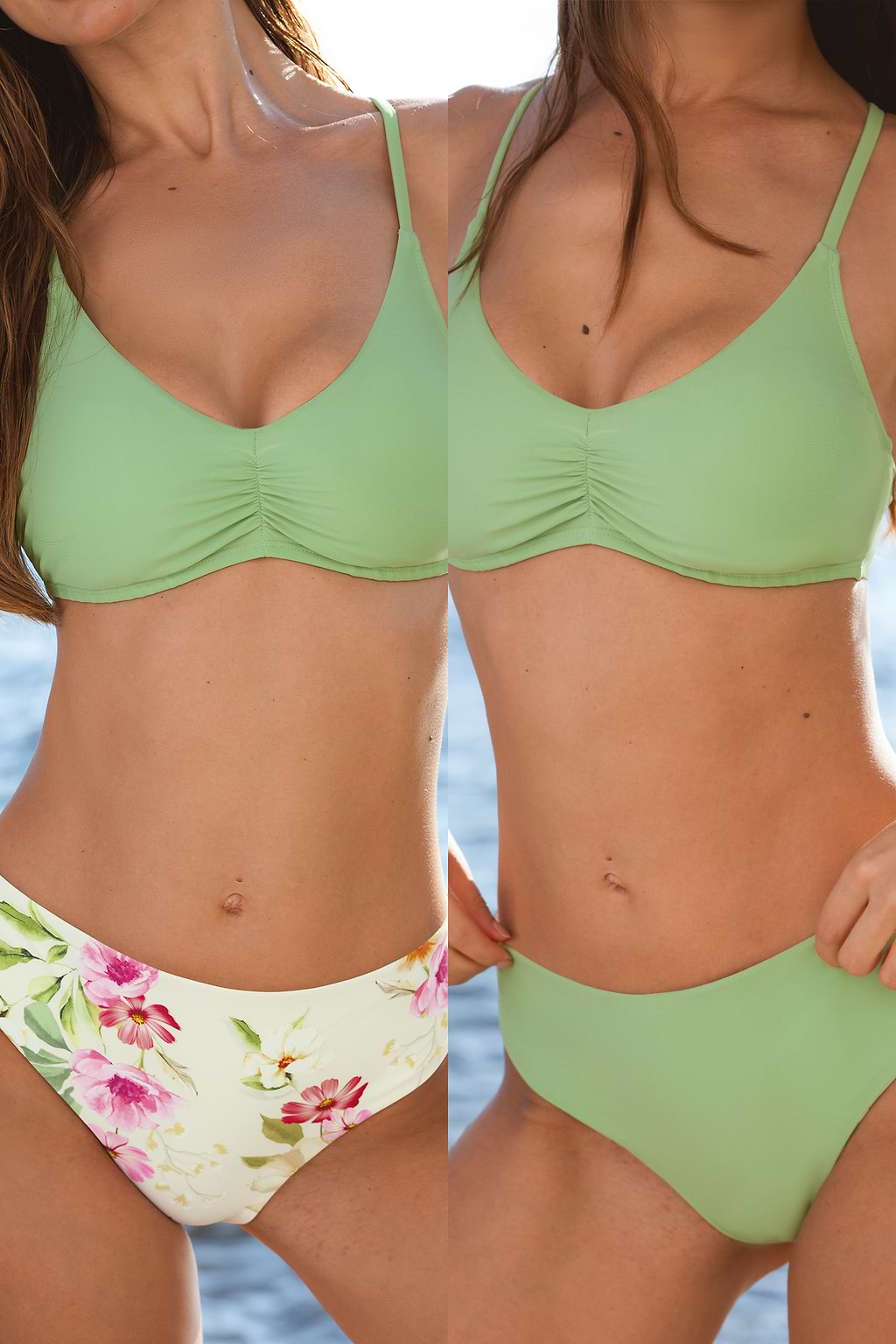 Groene Crossback Bikini Top & Omkeerbare Bloemen Bottoms Set