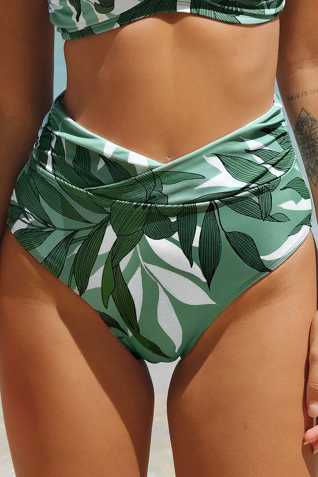 Shirred Overlap High Waist Bikini Bottoms