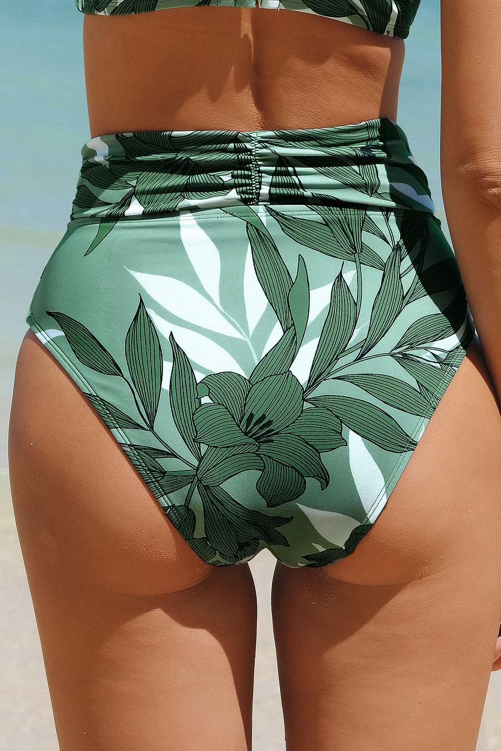 Shirred Overlap High Waist Bikini Bottoms