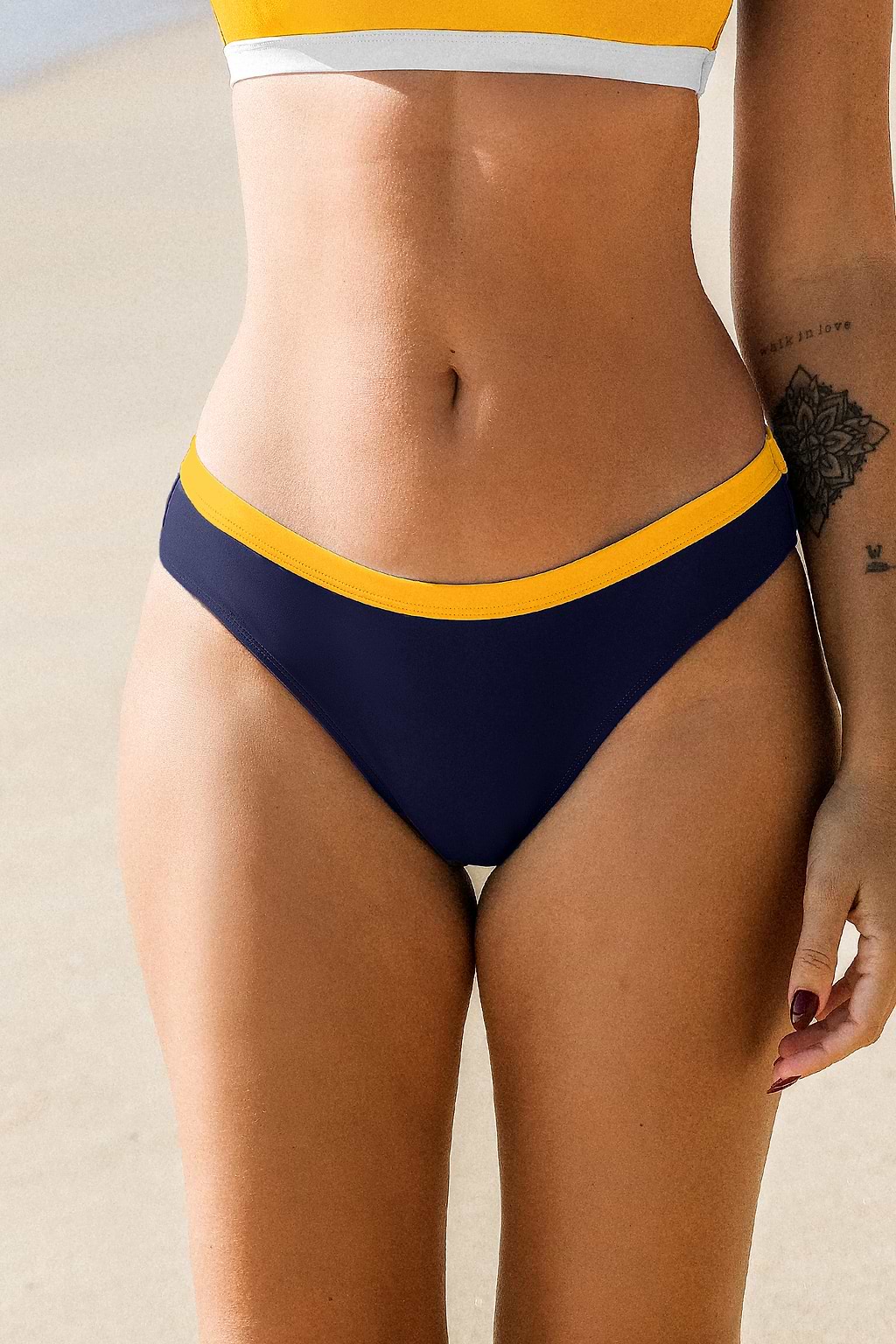 Navy and Mustard Standard Bikini Bottoms