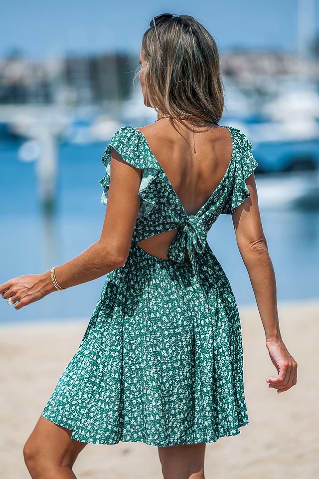green ditsy floral dress Women's Flora Gown in Green Ditsy Floral | Size Small