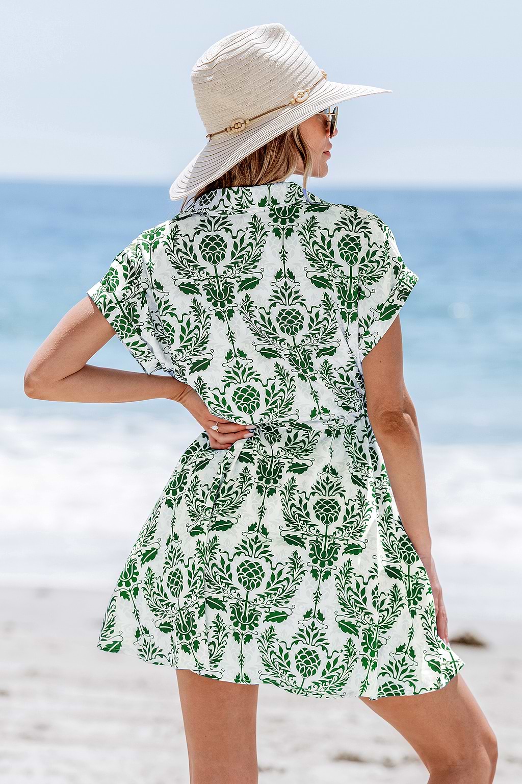 Green Ornate Short Sleeve Mini Dress