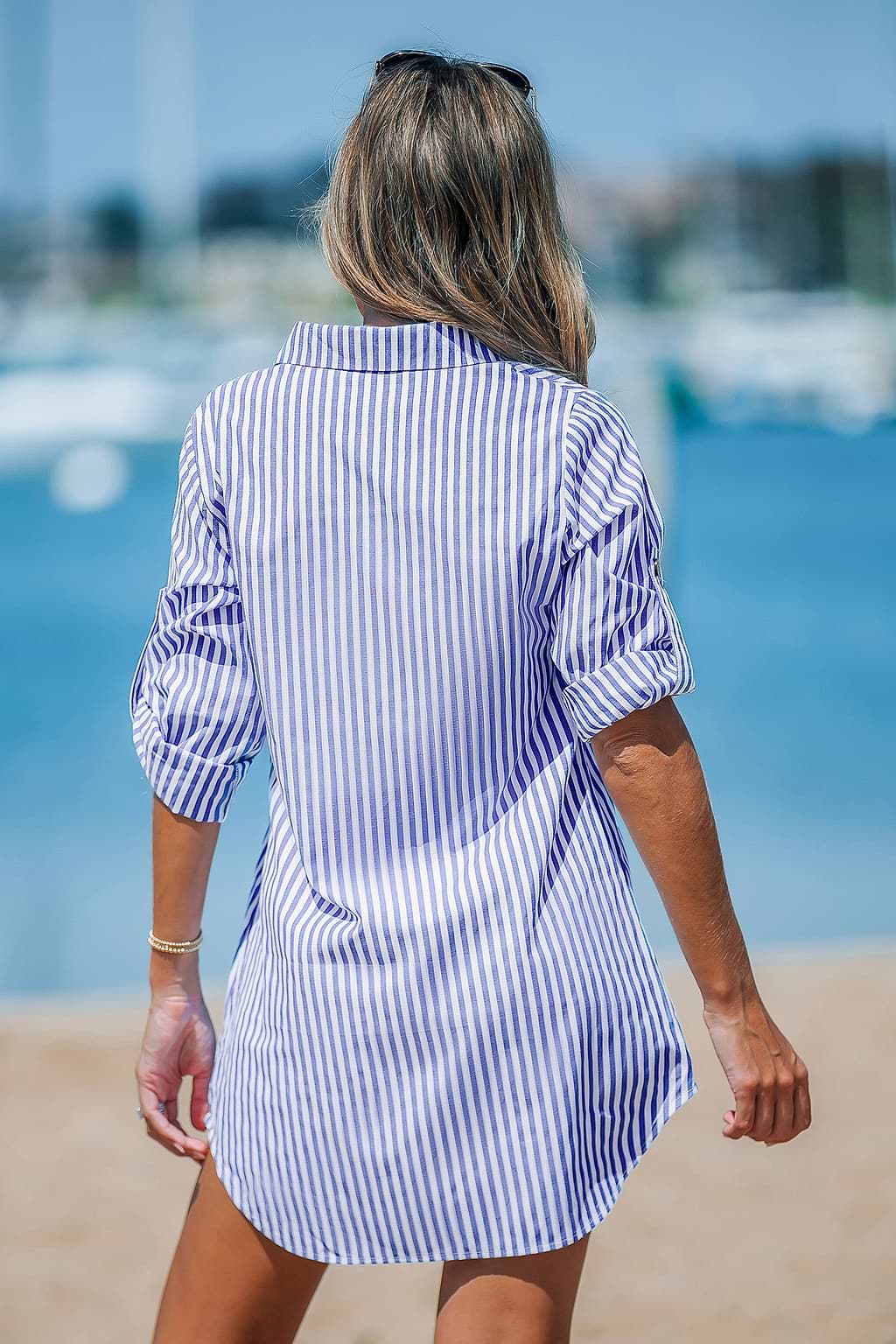 Blue Stripe Short Sleeve Mini Dress