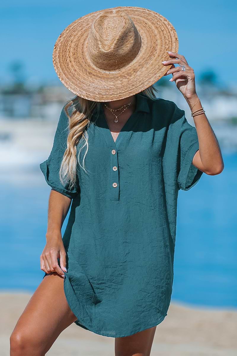 Blue Short Sleeve Cover-Up Mini Dress
