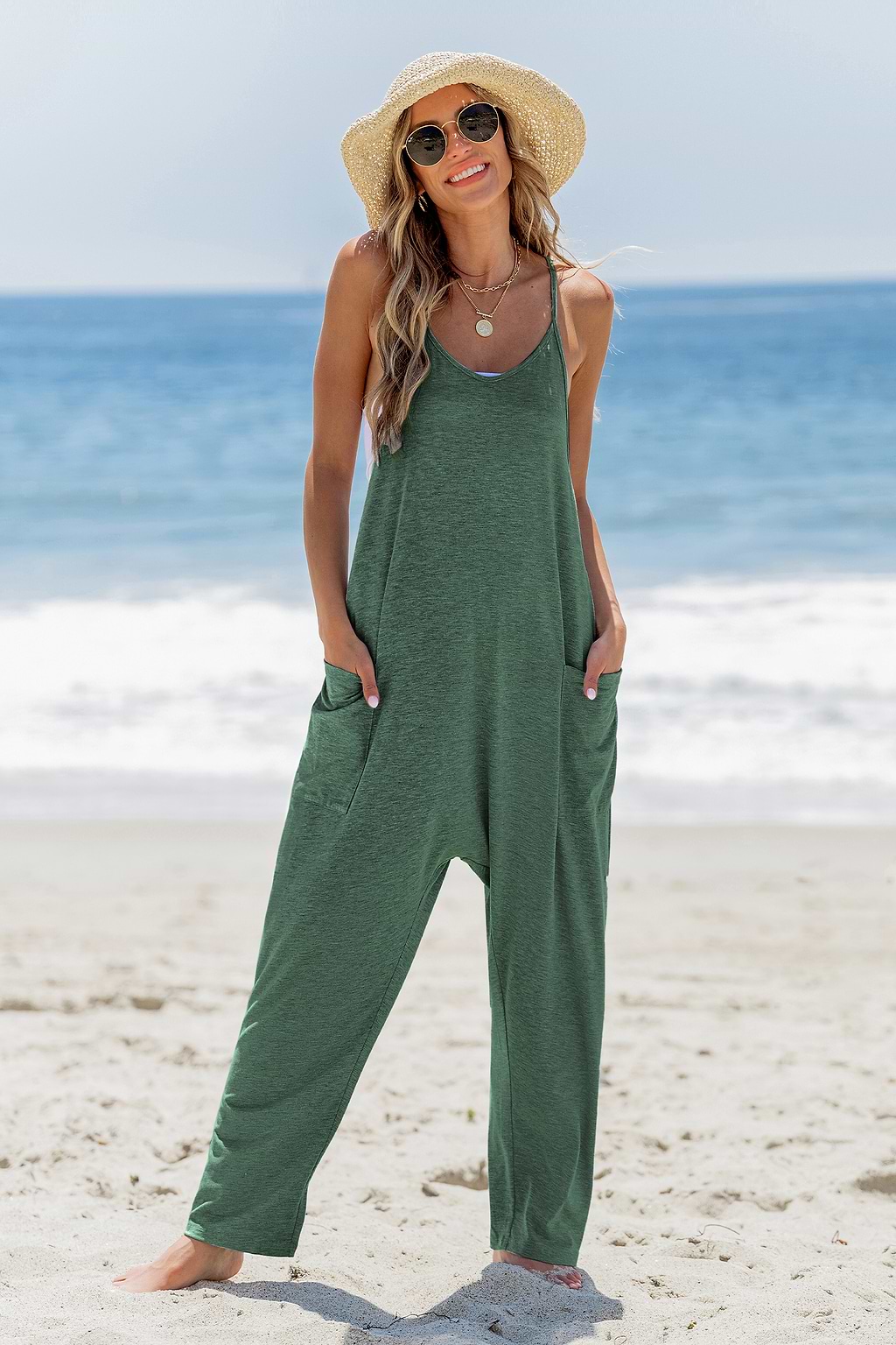 Green Relaxed Straight Leg Jumpsuit