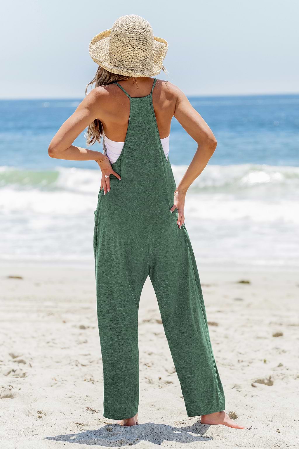 Green Relaxed Straight Leg Jumpsuit