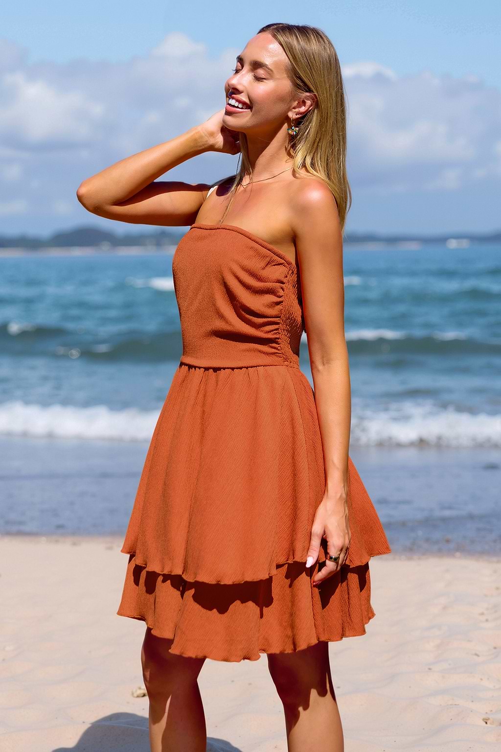 Orange Tube Top Tiered Skirt Mini Dress