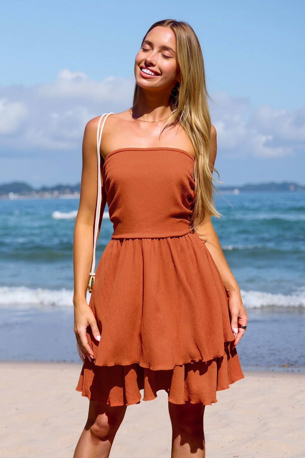 Orange Tube Top Tiered Skirt Mini Dress