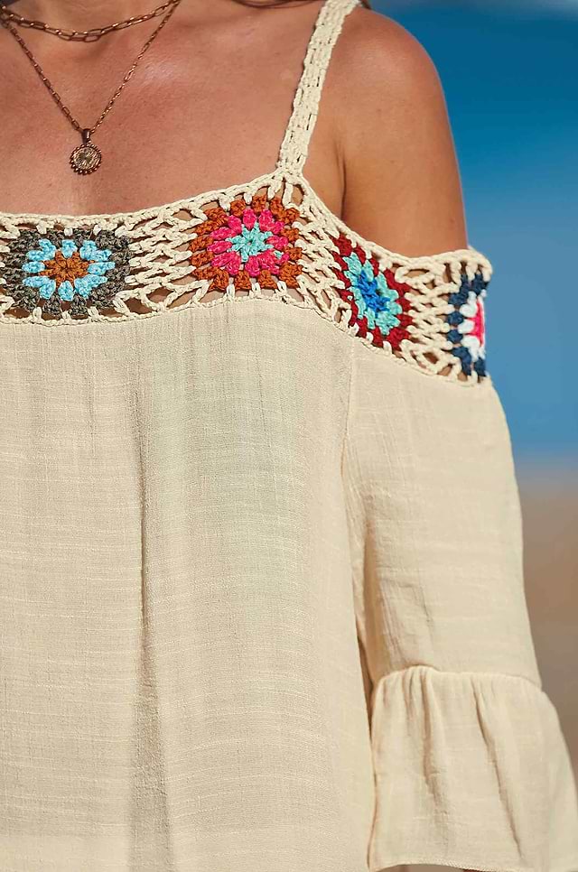 Crochet Off-Shoulder Cover-Up Mini Dress
