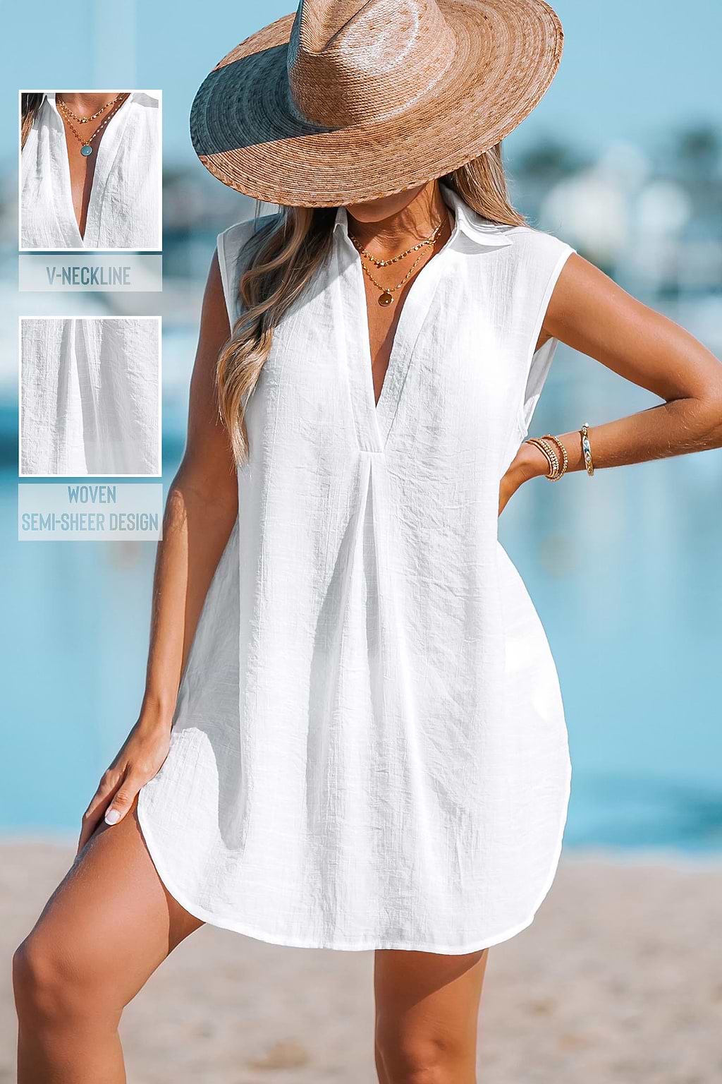 V-Neck Basic Collar Cover-Up Dress