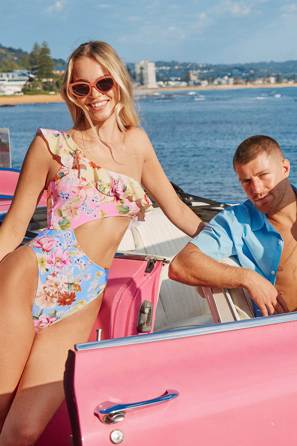 Summer Blooms One-Shoulder Ruffled Trim Monokini