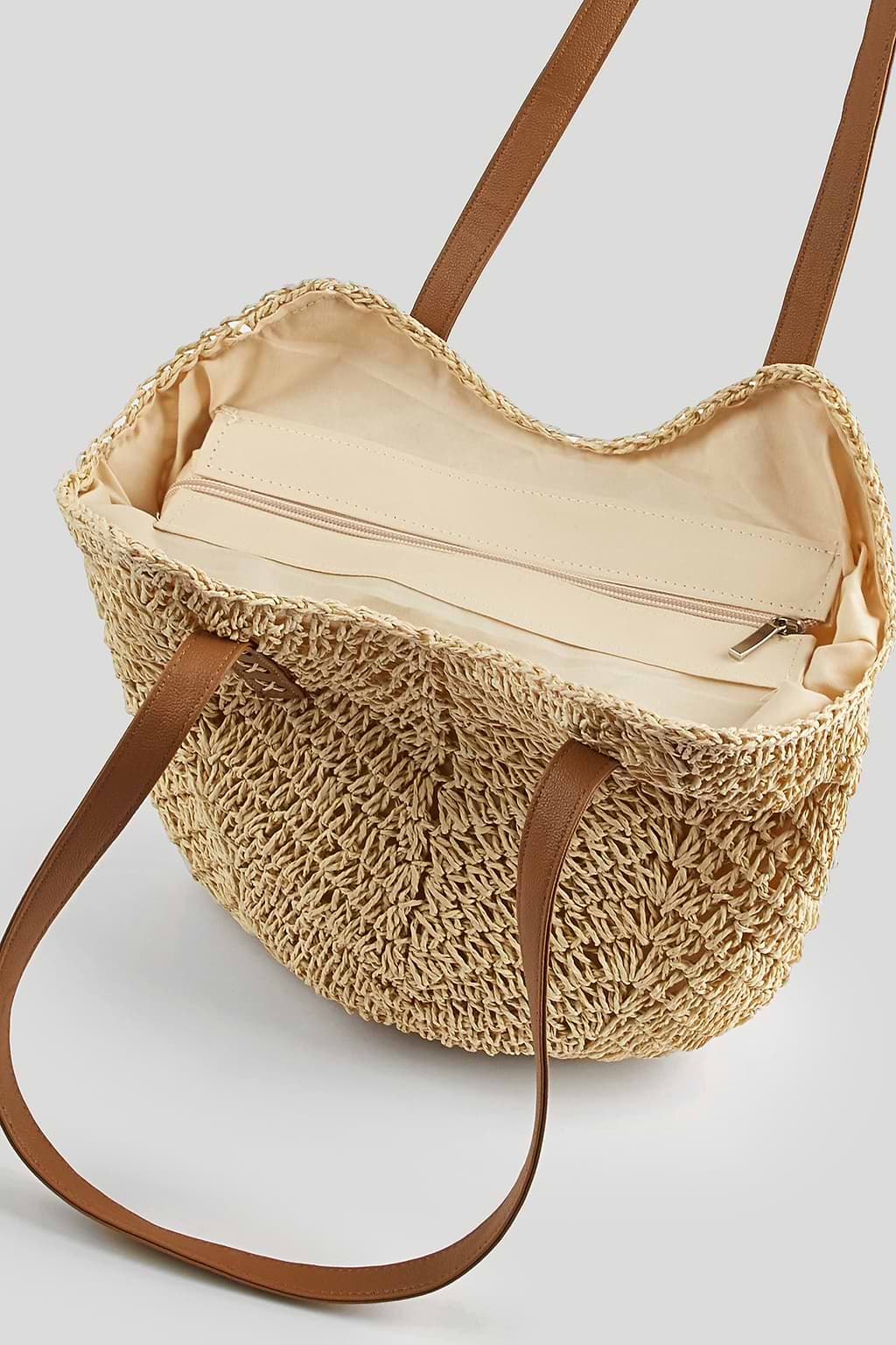 Woven Faux Leather Top Handle Tote Bag