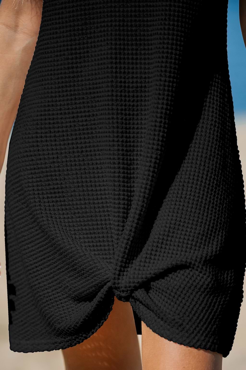 Black Notched Neck Knotted Cover-Up Mini Dress