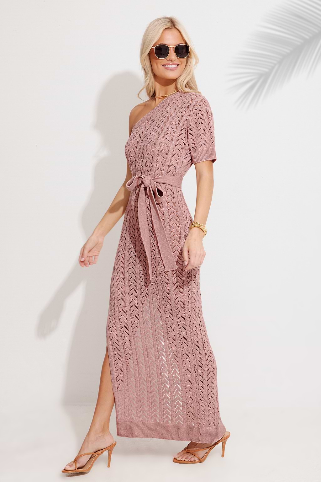 Pink Asymmetrical Neck Cover-Up Maxi Dress
