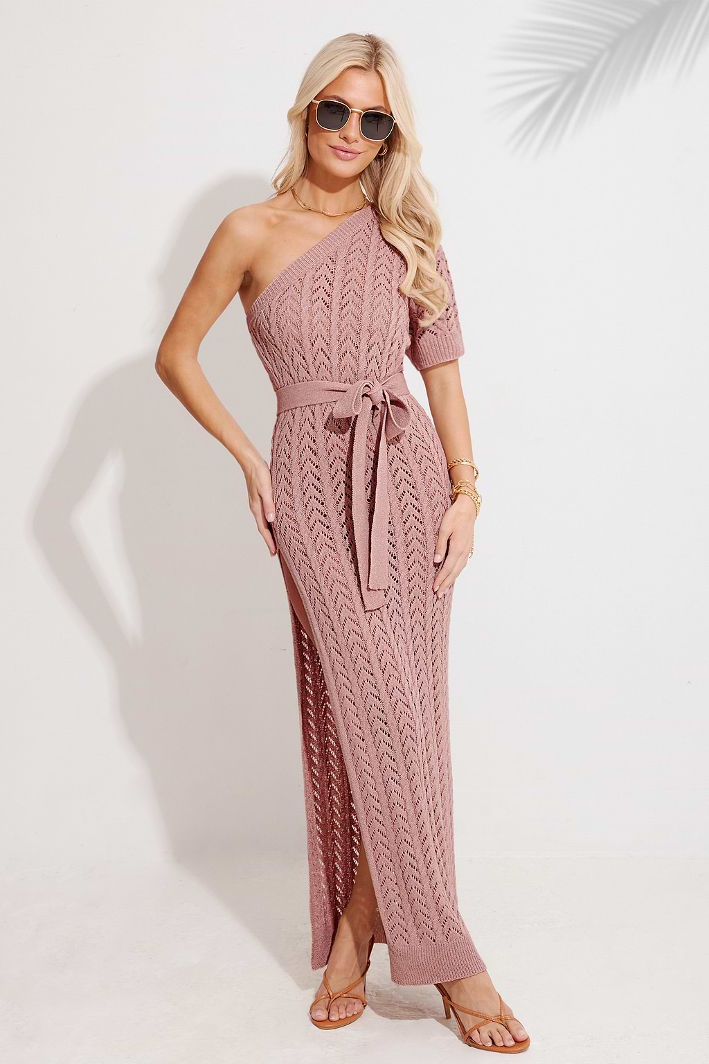 Pink Asymmetrical Neck Cover-Up Maxi Dress