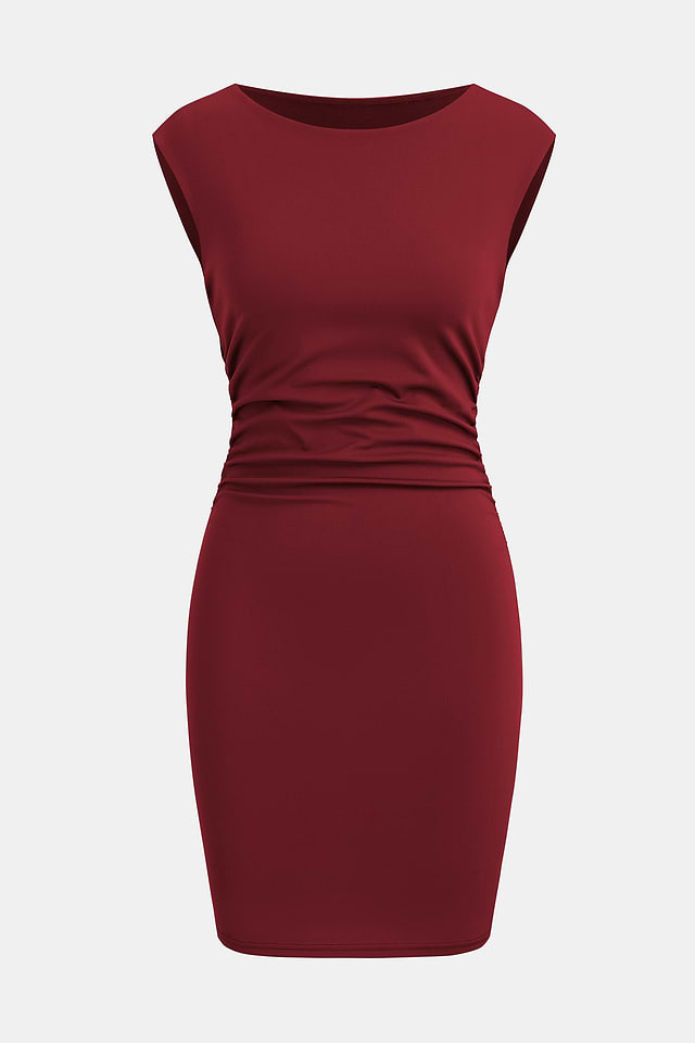 x JoJo Red Wine Boatneck Sleeveless Mini Dress