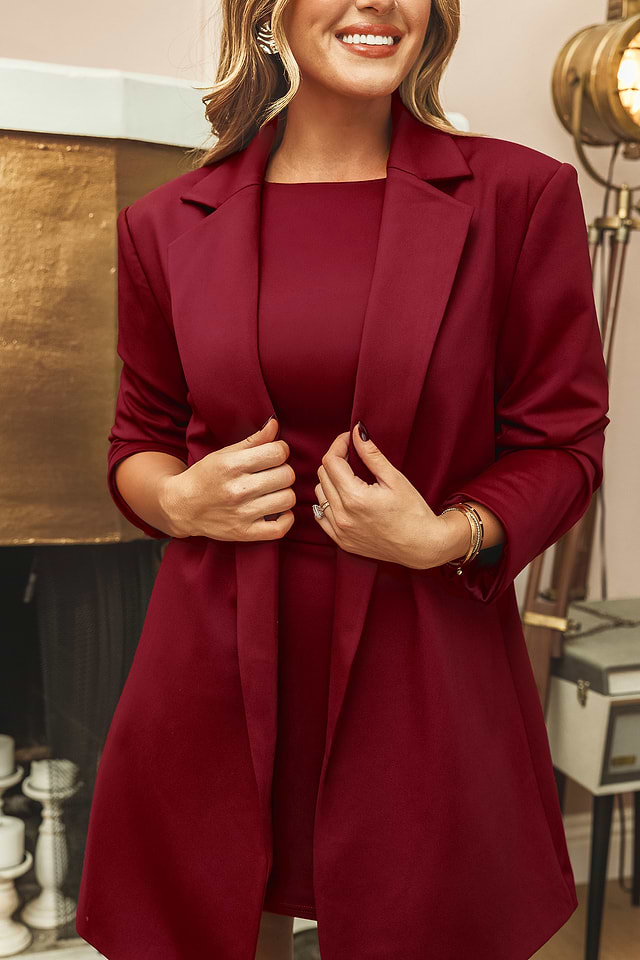 x JoJo Red Wine Longline Blazer