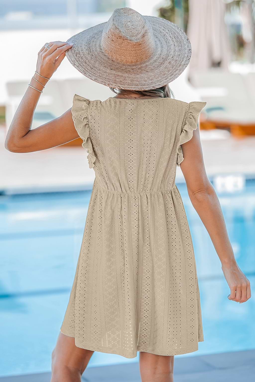 Creme Eyelet V-Neck Cover-Up Mini Dress