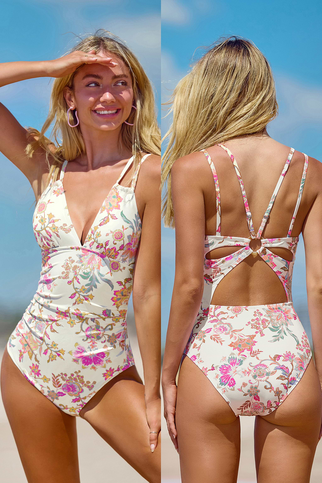 Creme Paisley Double Strap One-Piece Swimsuit