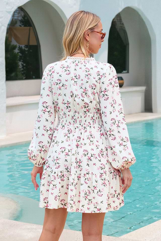 strapless open back dress Draped Floral Print Bodycon Midi Dress in Pink
