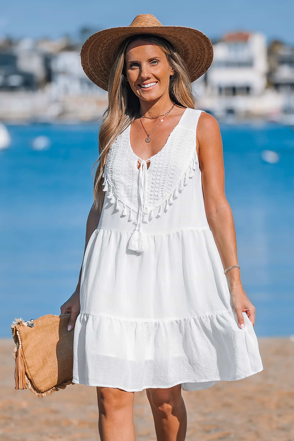 White Tiered Sleeveless Mini Dress