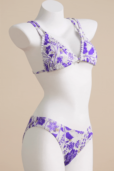 Purple Blooms Triangle Bikini Top & Low-Rise Bottoms Set