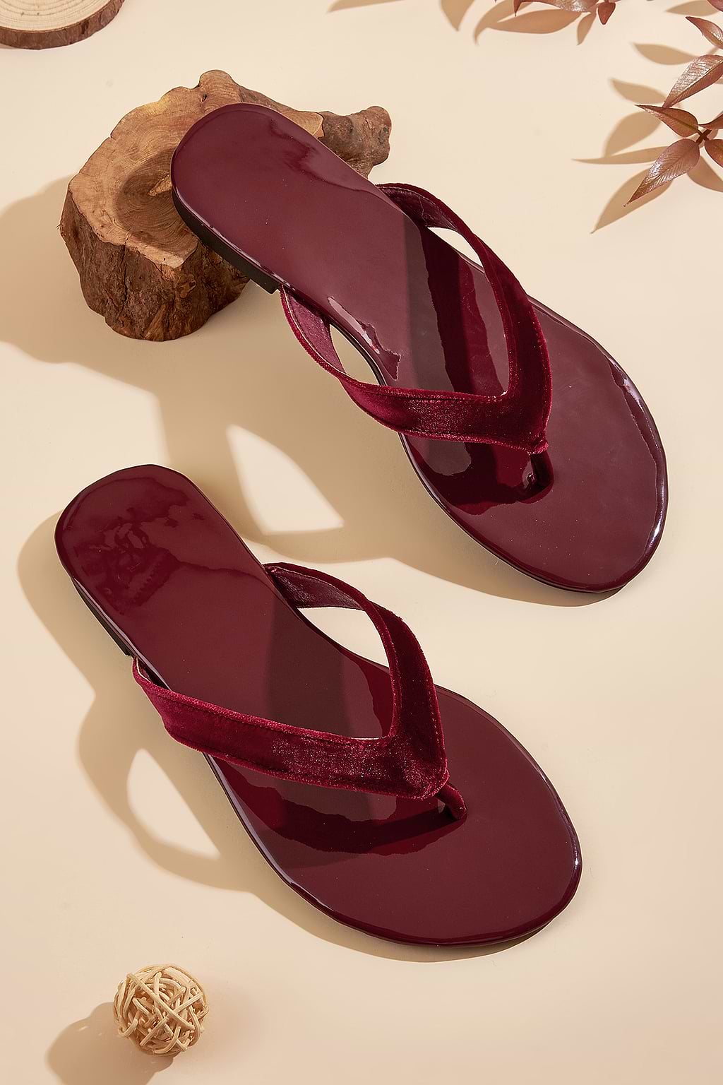Plush Charm Burgundy Flip Flops