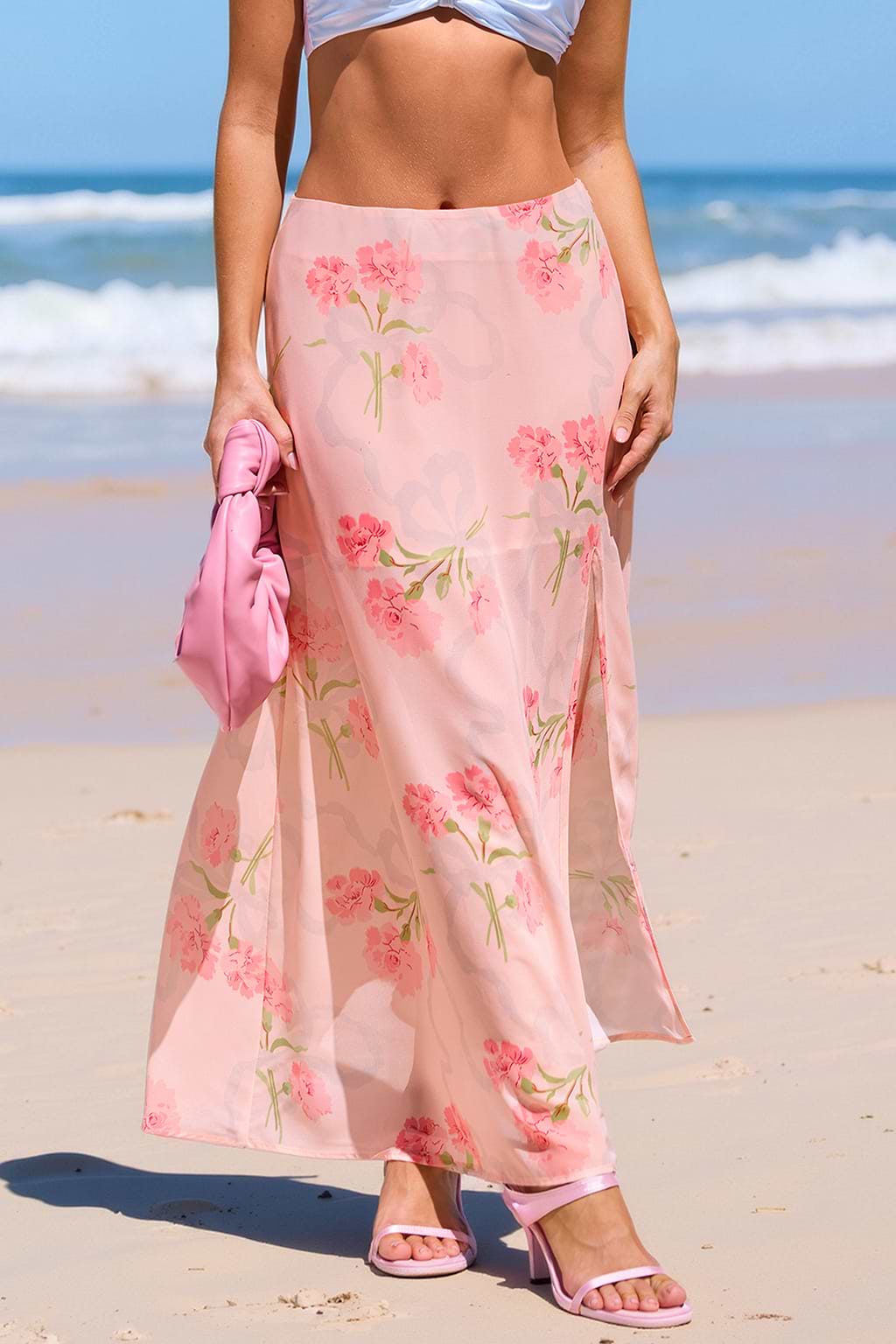 Pink Blossom Side Slit Maxi Sarong Cover-Up