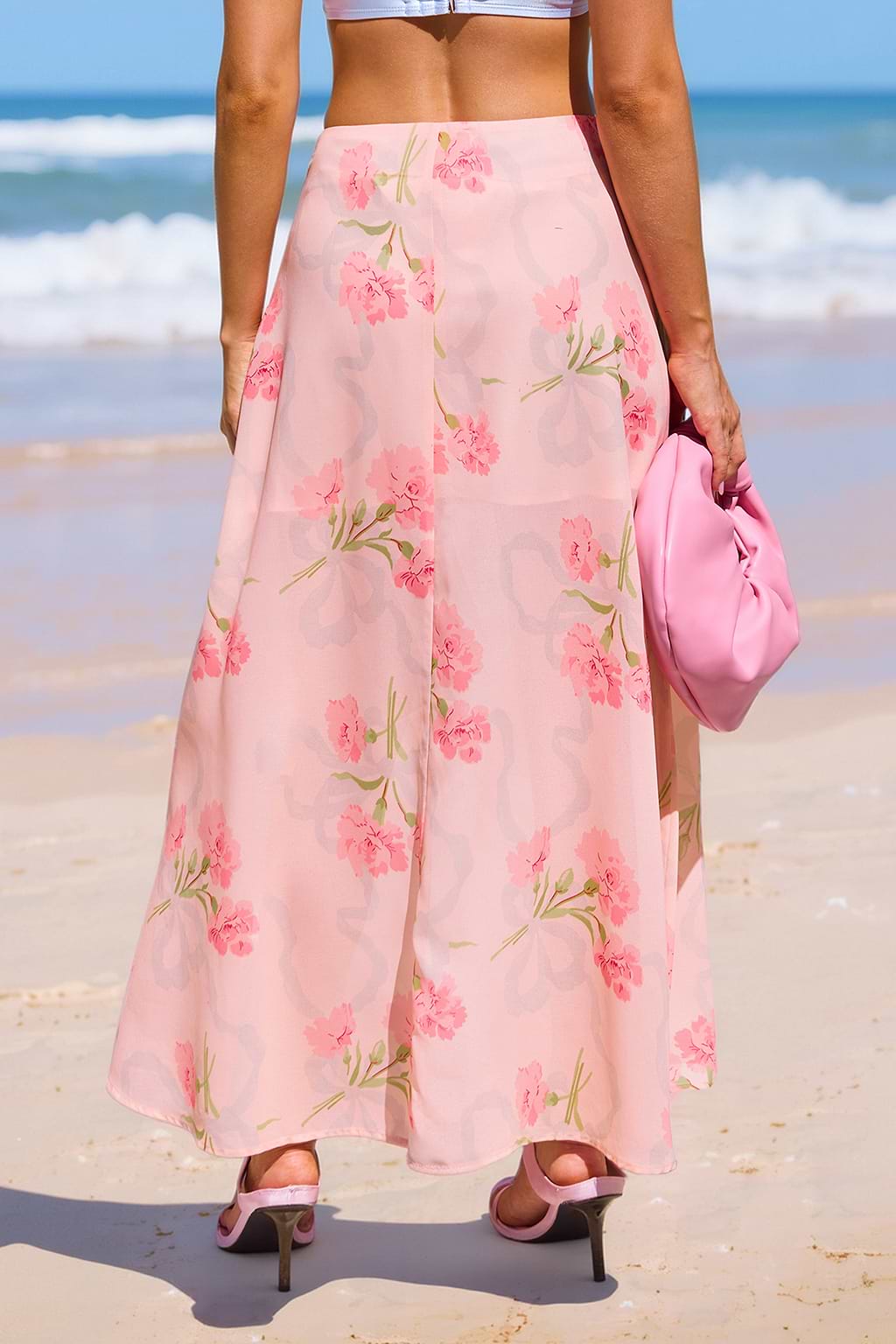 Pink Blossom Side Slit Maxi Sarong Cover-Up