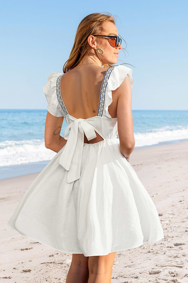 white summer maxi dress Dole Embellished Asymmetric Maxi Dress in White