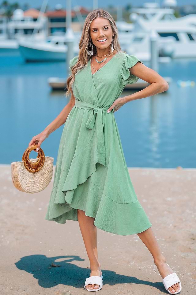 savannah green dress Mialeigh Elbow Sleeve Linen Dress main image 1