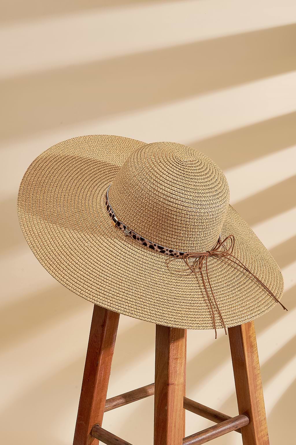 Leopard Print Ribbon Straw Hat