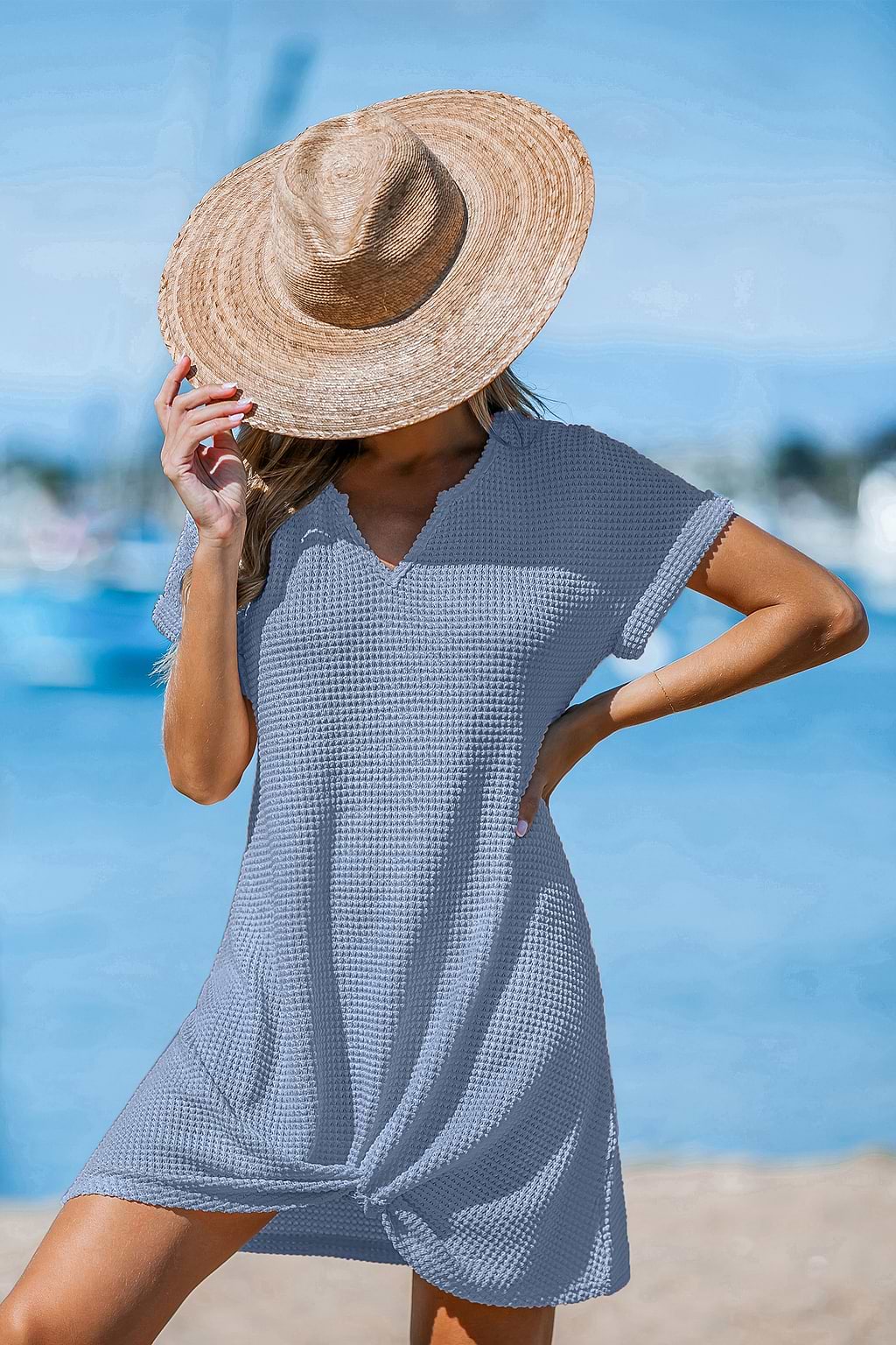 Knot So Basic Blue Cover-Up Mini Dress