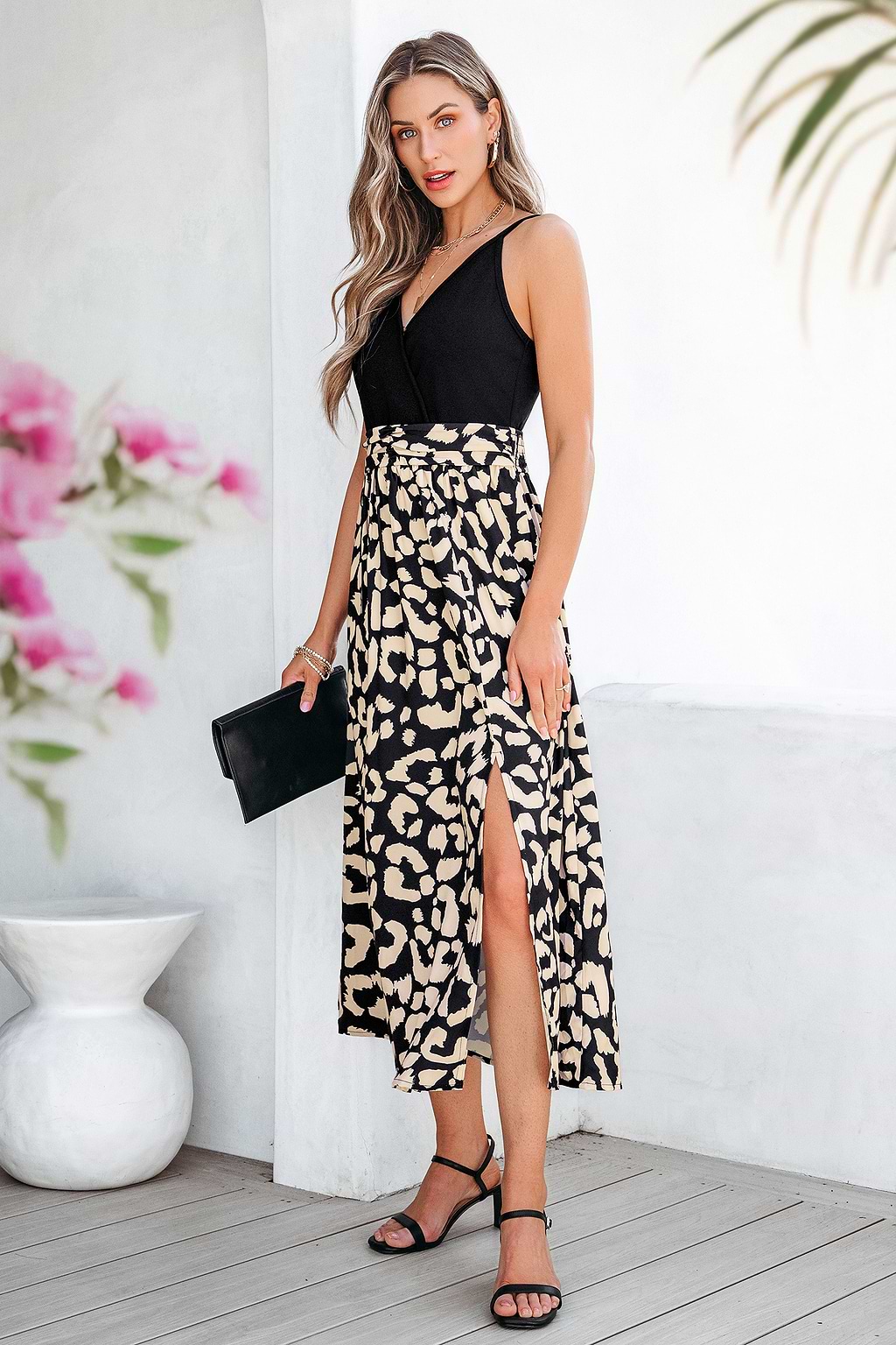 Robe à imprimé abstrait et col surplis